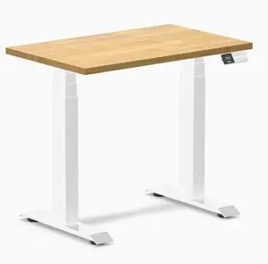 Desky Dual Mini Rubberwood Sit Stand Desk - Light Oak / 32 x 20 inches / White Desky Dual Mini Rubberwood Sit Stand Desk - Light Oak / 32 x 20 inches / White