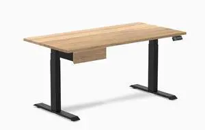 Desky Dual Hardwood Standing Desk With Drawer - White Oak / 60 x 30 inches / Matte Black