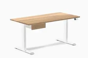 Desky Dual Hardwood Standing Desk With Drawer - White Oak / 60 x 30 inches / White