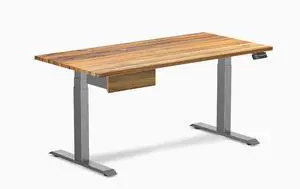 Desky Dual Hardwood Standing Desk With Drawer - Teak / 60 x 30 inches / Space Grey