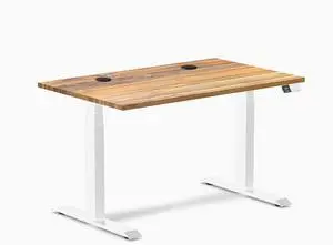 Desky Dual Hardwood Sit Stand Desk - Teak / 48 x 30 inches with Grommets / White Desky Dual Hardwood Sit Stand Desk - Teak / 48 x 30 inches with Grommets / White