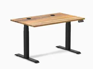 Desky Dual Hardwood Sit Stand Desk - Teak / 48 x 30 inches with Grommets / Matte Black Desky Dual Hardwood Sit Stand Desk - Teak / 48 x 30 inches with Grommets / Matte Black