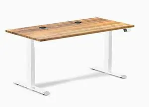 Desky Dual Hardwood Sit Stand Desk - Teak / 60 x 30 inches with Grommets / White Desky Dual Hardwood Sit Stand Desk - Teak / 60 x 30 inches with Grommets / White