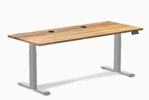 Desky Dual Hardwood Sit Stand Desk - Teak / 72 x 30 inches with Grommets / Grey Desky Dual Hardwood Sit Stand Desk - Teak / 72 x 30 inches with Grommets / Grey