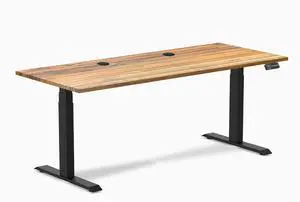 Desky Dual Hardwood Sit Stand Desk - Teak / 72 x 30 inches with Grommets / Matte Black Desky Dual Hardwood Sit Stand Desk - Teak / 72 x 30 inches with Grommets / Matte Black