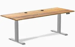 Desky Dual Hardwood Sit Stand Desk - Teak / 80 x 30 inches with Grommets / Grey Desky Dual Hardwood Sit Stand Desk - Teak / 80 x 30 inches with Grommets / Grey