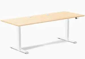 Desky Dual Hardwood Sit Stand Desk - Maple / 80 x 30 inches with Grommets / White Desky Dual Hardwood Sit Stand Desk - Maple / 80 x 30 inches with Grommets / White