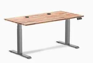 Desky Dual Softwood Sit Stand Desk - Acacia / 60 x 30 inches with Grommets / Space Grey Desky Dual Softwood Sit Stand Desk - Acacia / 60 x 30 inches with Grommets / Space Grey