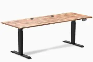 Desky Dual Softwood Sit Stand Desk - Acacia / 80 x 30 inches with Grommets / Matte Black Desky Dual Softwood Sit Stand Desk - Acacia / 80 x 30 inches with Grommets / Matte Black