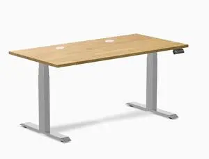 Desky Dual Rubberwood Sit Stand Desk - Light Oak / 60 x 30 inches with Grommets / Grey Desky Dual Rubberwood Sit Stand Desk - Light Oak / 60 x 30 inches with Grommets / Grey