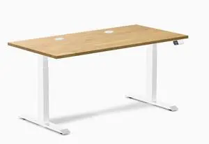 Desky Dual Rubberwood Sit Stand Desk - Light Oak / 60 x 30 inches with Grommets / White Desky Dual Rubberwood Sit Stand Desk - Light Oak / 60 x 30 inches with Grommets / White