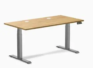 Desky Dual Rubberwood Sit Stand Desk - Light Oak / 60 x 30 inches with Grommets / Space Grey Desky Dual Rubberwood Sit Stand Desk - Light Oak / 60 x 30 inches with Grommets / Space Grey