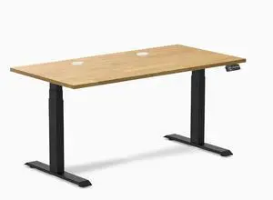 Desky Dual Rubberwood Sit Stand Desk - Light Oak / 60 x 30 inches with Grommets / Matte Black Desky Dual Rubberwood Sit Stand Desk - Light Oak / 60 x 30 inches with Grommets / Matte Black