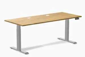 Desky Dual Rubberwood Sit Stand Desk - Light Oak / 72 x 30 inches with Grommets / Grey Desky Dual Rubberwood Sit Stand Desk - Light Oak / 72 x 30 inches with Grommets / Grey