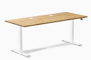 Desky Dual Rubberwood Sit Stand Desk - Light Oak / 72 x 30 inches with Grommets / White Desky Dual Rubberwood Sit Stand Desk - Light Oak / 72 x 30 inches with Grommets / White