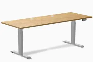 Desky Dual Rubberwood Sit Stand Desk - Light Oak / 80 x 30 inches with Grommets / Grey Desky Dual Rubberwood Sit Stand Desk - Light Oak / 80 x 30 inches with Grommets / Grey