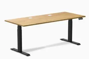 Desky Dual Rubberwood Sit Stand Desk - Light Oak / 72 x 30 inches with Grommets / Matte Black Desky Dual Rubberwood Sit Stand Desk - Light Oak / 72 x 30 inches with Grommets / Matte Black