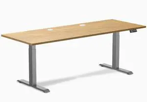 Desky Dual Rubberwood Sit Stand Desk - Light Oak / 80 x 30 inches with Grommets / Space Grey Desky Dual Rubberwood Sit Stand Desk - Light Oak / 80 x 30 inches with Grommets / Space Grey