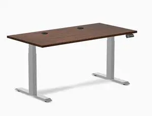 Desky Dual Rubberwood Sit Stand Desk - Red Walnut / 60 x 30 inches with Grommets / Grey Desky Dual Rubberwood Sit Stand Desk - Red Walnut / 60 x 30 inches with Grommets / Grey