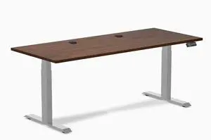 Desky Dual Rubberwood Sit Stand Desk - Red Walnut / 72 x 30 inches with Grommets / Grey Desky Dual Rubberwood Sit Stand Desk - Red Walnut / 72 x 30 inches with Grommets / Grey