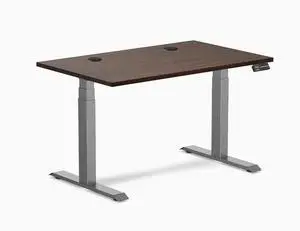 Desky Dual Rubberwood Sit Stand Desk - Dark Walnut / 48 x 30 inches with Grommets / Space Grey Desky Dual Rubberwood Sit Stand Desk - Dark Walnut / 48 x 30 inches with Grommets / Space Grey