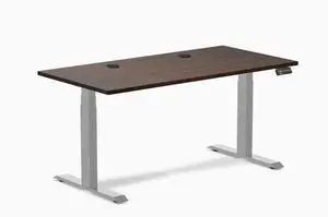 Desky Dual Rubberwood Sit Stand Desk - Dark Walnut / 60 x 30 inches with Grommets / Grey Desky Dual Rubberwood Sit Stand Desk - Dark Walnut / 60 x 30 inches with Grommets / Grey