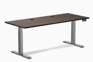 Desky Dual Rubberwood Sit Stand Desk - Dark Walnut / 72 x 30 inches with Grommets / Space Grey Desky Dual Rubberwood Sit Stand Desk - Dark Walnut / 72 x 30 inches with Grommets / Space Grey