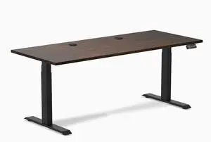 Desky Dual Rubberwood Sit Stand Desk - Dark Walnut / 72 x 30 inches with Grommets / Matte Black Desky Dual Rubberwood Sit Stand Desk - Dark Walnut / 72 x 30 inches with Grommets / Matte Black