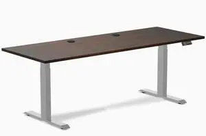 Desky Dual Rubberwood Sit Stand Desk - Dark Walnut / 80 x 30 inches with Grommets / Grey Desky Dual Rubberwood Sit Stand Desk - Dark Walnut / 80 x 30 inches with Grommets / Grey