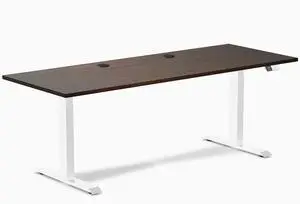 Desky Dual Rubberwood Sit Stand Desk - Dark Walnut / 80 x 30 inches with Grommets / White Desky Dual Rubberwood Sit Stand Desk - Dark Walnut / 80 x 30 inches with Grommets / White