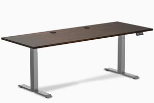 Desky Dual Rubberwood Sit Stand Desk - Dark Walnut / 80 x 30 inches with Grommets / Space Grey Desky Dual Rubberwood Sit Stand Desk - Dark Walnut / 80 x 30 inches with Grommets / Space Grey