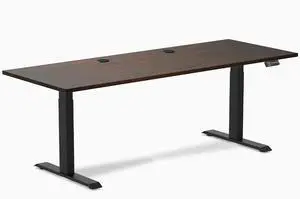 Desky Dual Rubberwood Sit Stand Desk - Dark Walnut / 80 x 30 inches with Grommets / Matte Black Desky Dual Rubberwood Sit Stand Desk - Dark Walnut / 80 x 30 inches with Grommets / Matte Black