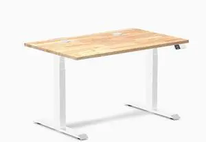 Desky Dual Rubberwood Sit Stand Desk - Natural Timber / 48 x 30 inches with Grommets / White Desky Dual Rubberwood Sit Stand Desk - Natural Timber / 48 x 30 inches with Grommets / White