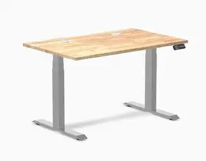 Desky Dual Rubberwood Sit Stand Desk - Natural Timber / 48 x 30 inches with Grommets / Grey Desky Dual Rubberwood Sit Stand Desk - Natural Timber / 48 x 30 inches with Grommets / Grey
