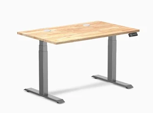Desky Dual Rubberwood Sit Stand Desk - Natural Timber / 48 x 30 inches with Grommets / Space Grey Desky Dual Rubberwood Sit Stand Desk - Natural Timber / 48 x 30 inches with Grommets / Space Grey