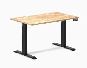 Desky Dual Rubberwood Sit Stand Desk - Natural Timber / 48 x 30 inches with Grommets / Matte Black Desky Dual Rubberwood Sit Stand Desk - Natural Timber / 48 x 30 inches with Grommets / Matte Black