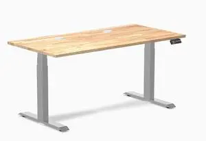Desky Dual Rubberwood Sit Stand Desk - Natural Timber / 60 x 30 inches with Grommets / Grey Desky Dual Rubberwood Sit Stand Desk - Natural Timber / 60 x 30 inches with Grommets / Grey