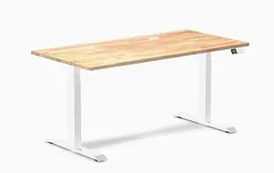 Desky Dual Rubberwood Sit Stand Desk - Natural Timber / 60 x 30 inches with Grommets / White Desky Dual Rubberwood Sit Stand Desk - Natural Timber / 60 x 30 inches with Grommets / White