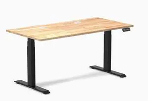 Desky Dual Rubberwood Sit Stand Desk - Natural Timber / 60 x 30 inches with Grommets / Matte Black Desky Dual Rubberwood Sit Stand Desk - Natural Timber / 60 x 30 inches with Grommets / Matte Black