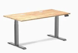Desky Dual Rubberwood Sit Stand Desk - Natural Timber / 60 x 30 inches with Grommets / Space Grey Desky Dual Rubberwood Sit Stand Desk - Natural Timber / 60 x 30 inches with Grommets / Space Grey