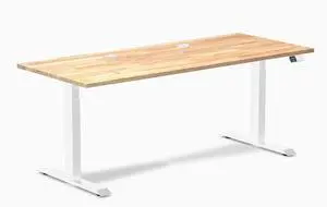 Desky Dual Rubberwood Sit Stand Desk - Natural Timber / 72 x 30 inches with Grommets / White Desky Dual Rubberwood Sit Stand Desk - Natural Timber / 72 x 30 inches with Grommets / White