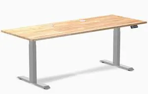 Desky Dual Rubberwood Sit Stand Desk - Natural Timber / 80 x 30 inches with Grommets / Grey Desky Dual Rubberwood Sit Stand Desk - Natural Timber / 80 x 30 inches with Grommets / Grey