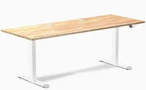 Desky Dual Rubberwood Sit Stand Desk - Natural Timber / 80 x 30 inches with Grommets / White Desky Dual Rubberwood Sit Stand Desk - Natural Timber / 80 x 30 inches with Grommets / White