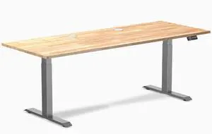 Desky Dual Rubberwood Sit Stand Desk - Natural Timber / 80 x 30 inches with Grommets / Space Grey Desky Dual Rubberwood Sit Stand Desk - Natural Timber / 80 x 30 inches with Grommets / Space Grey