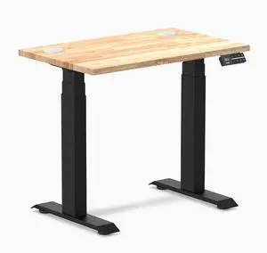 Desky Dual Mini Rubberwood Sit Stand Desk - Natural / 32 x 20 inches with Grommets / Matte Black Desky Dual Mini Rubberwood Sit Stand Desk - Natural / 32 x 20 inches with Grommets / Matte Black