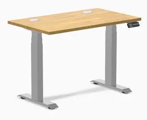 Desky Dual Mini Rubberwood Sit Stand Desk - Light Oak / 40 x 24 inches with Grommets / Grey Desky Dual Mini Rubberwood Sit Stand Desk - Light Oak / 40 x 24 inches with Grommets / Grey
