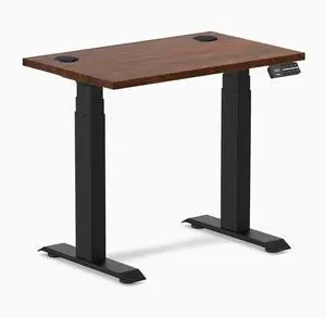 Desky Dual Mini Rubberwood Sit Stand Desk - Red Walnut / 32 x 20 inches with Grommets / Matte Black Desky Dual Mini Rubberwood Sit Stand Desk - Red Walnut / 32 x 20 inches with Grommets / Matte Black