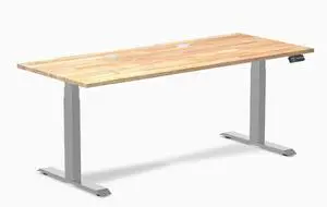 Desky Dual Rubberwood Sit Stand Desk - Natural Timber / 72 x 30 inches with Grommets / Grey Desky Dual Rubberwood Sit Stand Desk - Natural Timber / 72 x 30 inches with Grommets / Grey