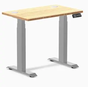 Desky Dual Mini Bamboo Sit Stand Desk - Bamboo / 32 x 20 inches with Grommets / Grey Desky Dual Mini Bamboo Sit Stand Desk - Bamboo / 32 x 20 inches with Grommets / Grey