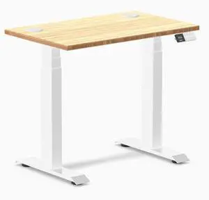 Desky Dual Mini Bamboo Sit Stand Desk - Bamboo / 32 x 20 inches with Grommets / White Desky Dual Mini Bamboo Sit Stand Desk - Bamboo / 32 x 20 inches with Grommets / White